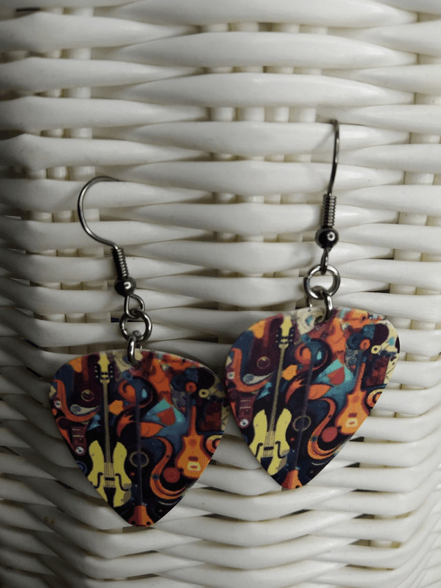 Boucles d'oreilles médiators guitare jaune orange 