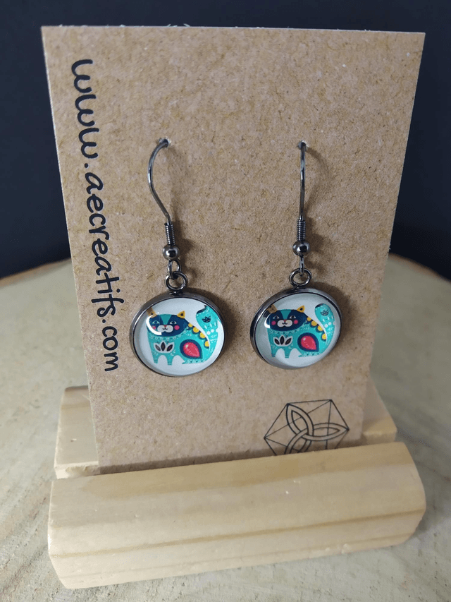 Boucles d'oreilles cabochons chats couleurs 