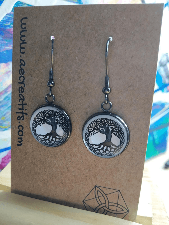 Boucles d'oreilles cabochons arbre de vie 