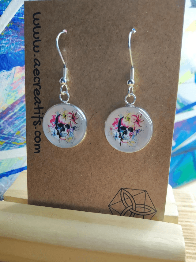 Boucles d'oreilles cabochons crâne couleurs 