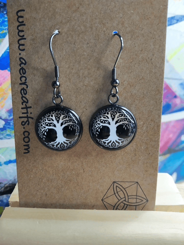 Boucles d'oreilles cabochons arbre de vie 