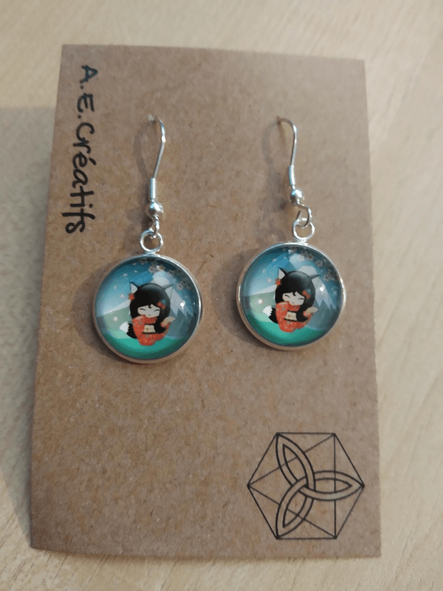 Boucles d'oreilles Kokeshi renard 