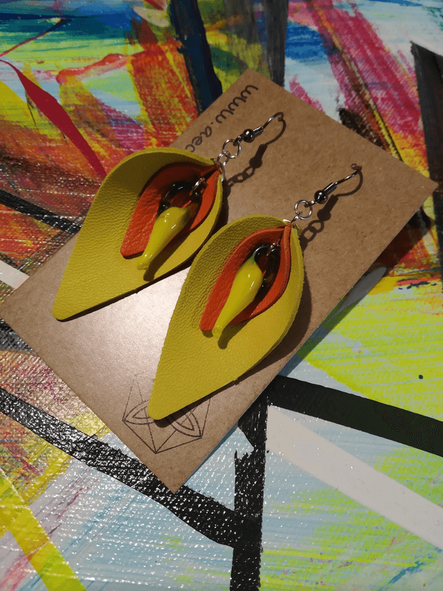 Boucles D'oreilles Cuir Jaune 