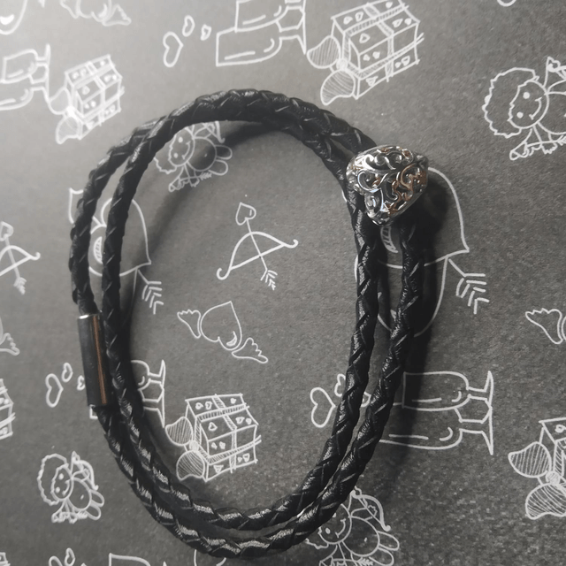 Bracelet cuir cœur argent doré 