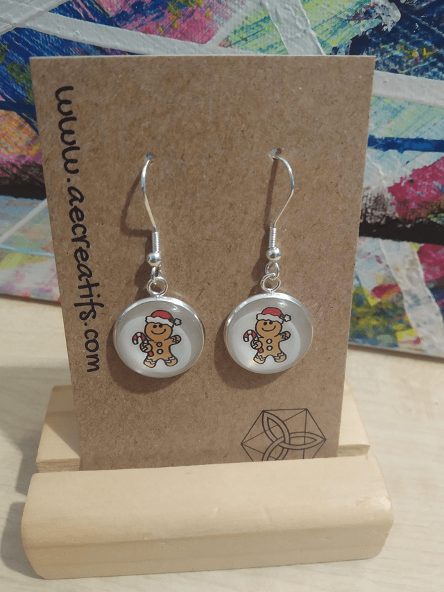 Boucles d'oreilles cabochons mannele noël 
