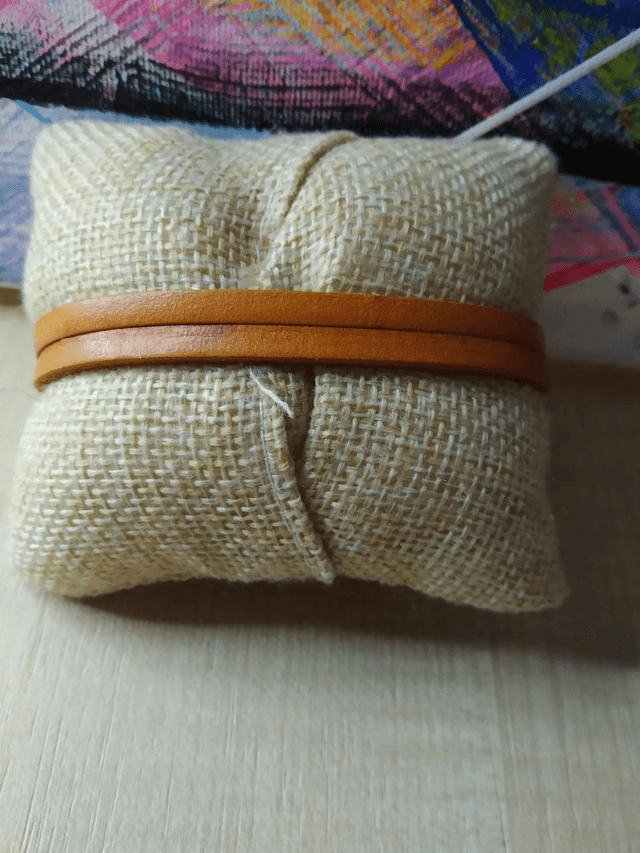 Bracelet cuir double lanières orange Loups 