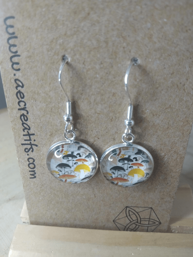 Boucles d'oreilles cabochons champignons 