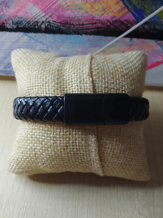 Bracelet cuir tressé noir 