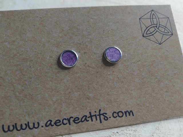 Boucles d'oreilles puces cuir serpent violet 