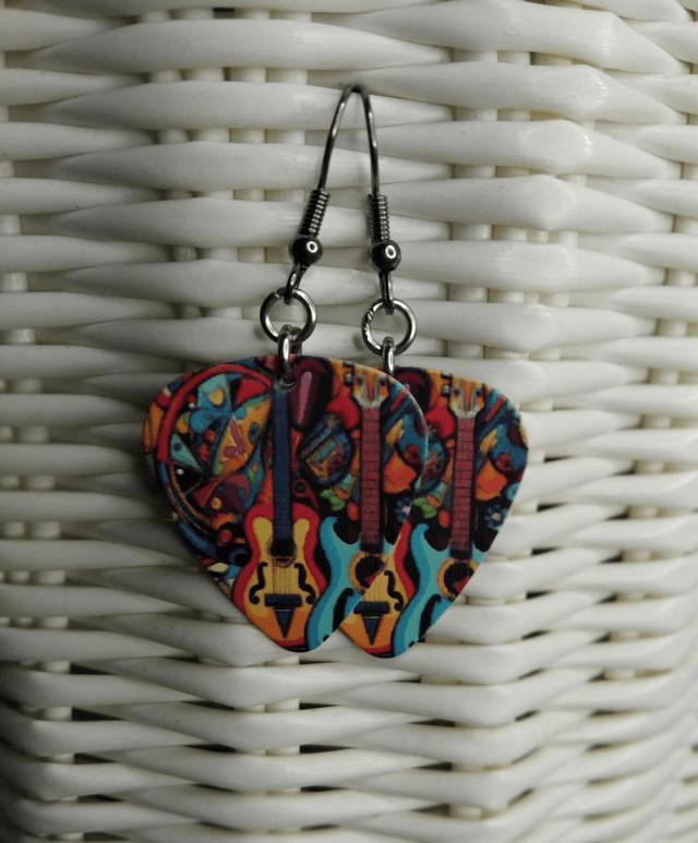 Boucles d'oreilles médiators guitare jaune et bleu 