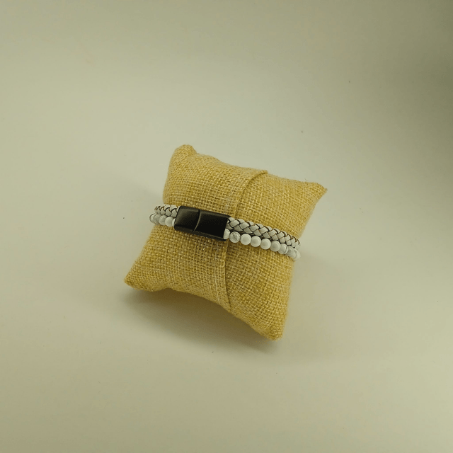 Bracelet cuir blanc et pierre Howlite