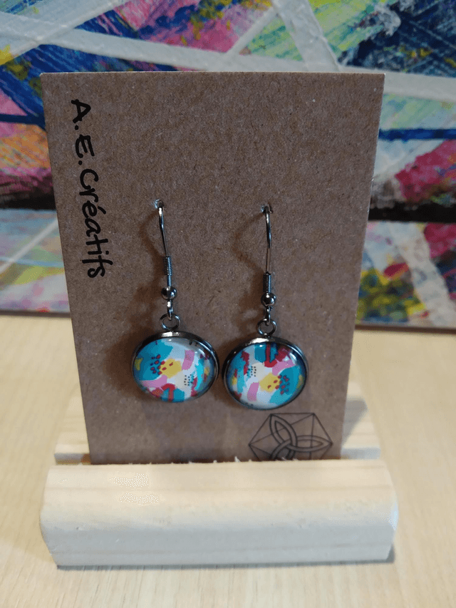 Boucles D'oreilles Cabochons Couleurs 