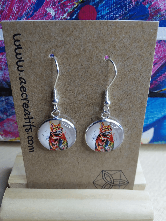 Boucles d'oreilles cabochons chat 