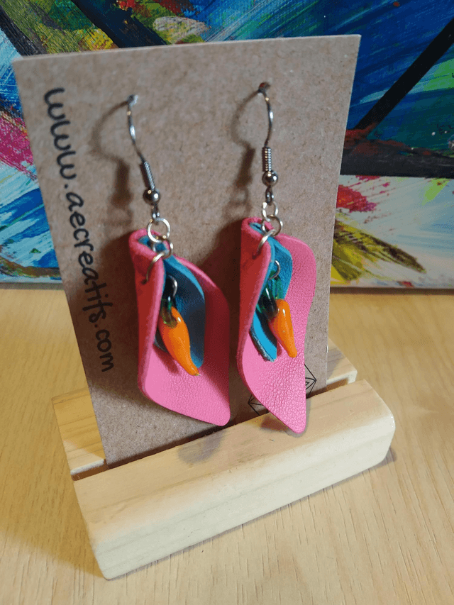 Boucles d'oreilles cuir rose
