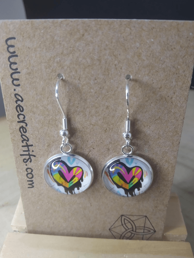 Boucles d'oreilles cabochons coeurs couleurs 