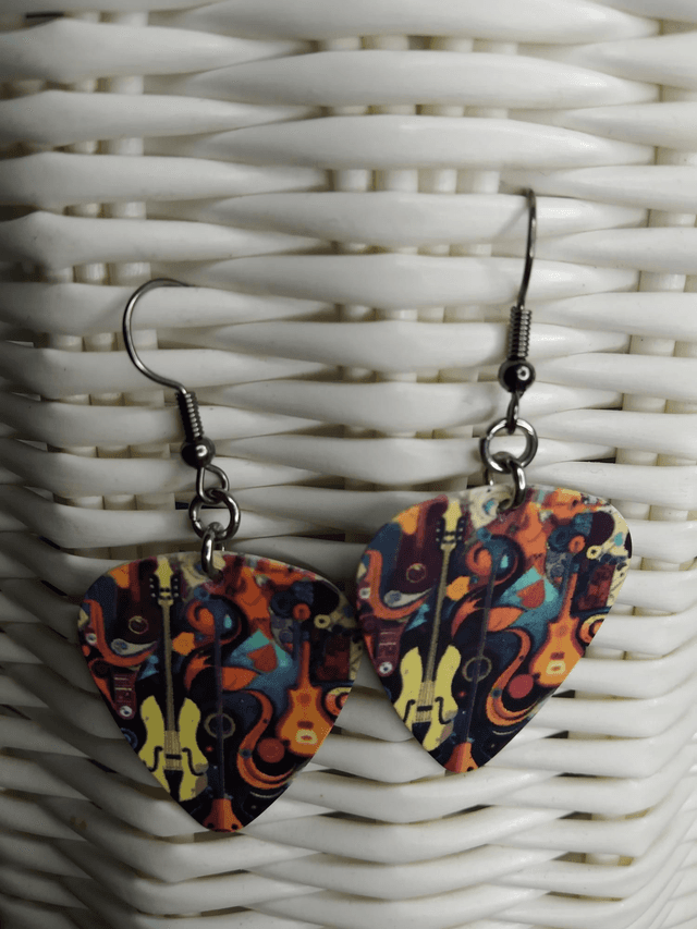 Boucles d&#039;oreilles médiators guitare jaune orange 