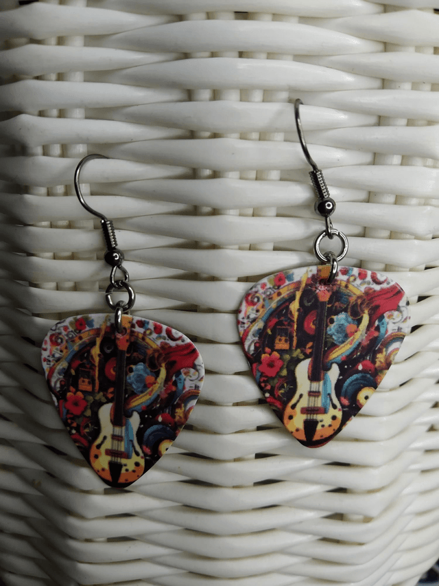 Boucles d&#039;oreilles médiators guitare jaune 