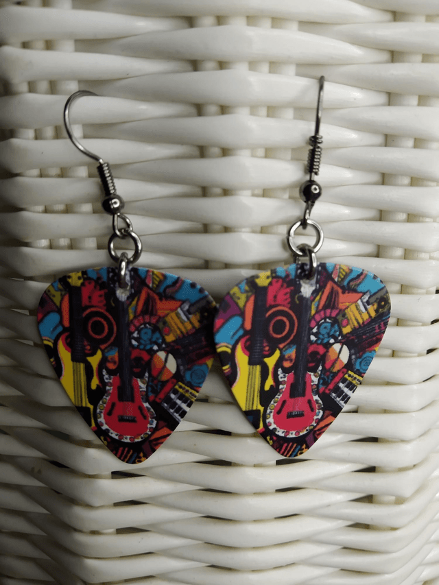 Boucles d&#039;oreilles médiators guitare rouge
