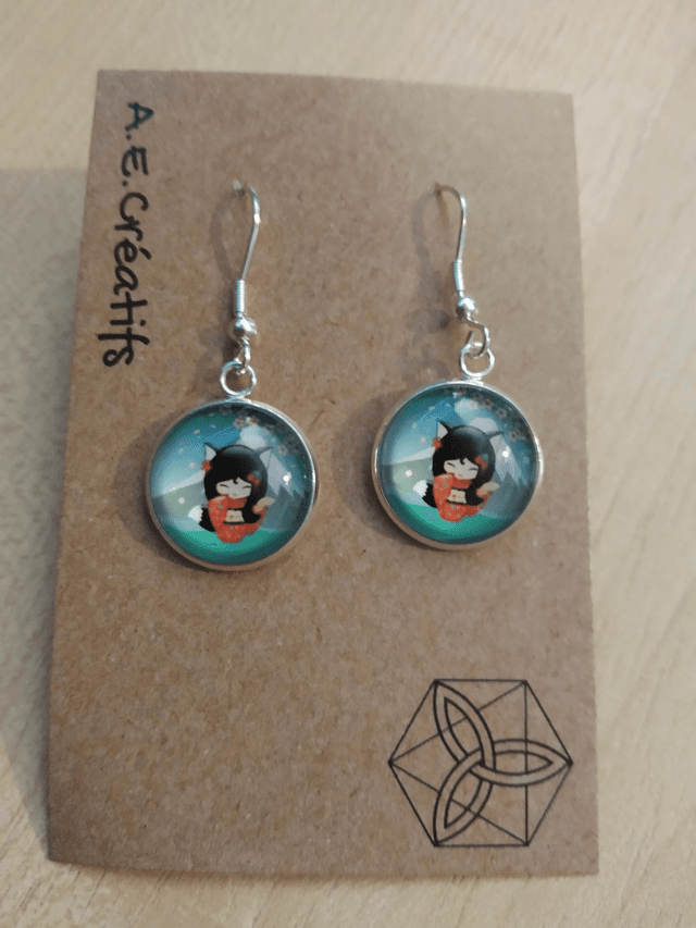 Boucles d&#039;oreilles Kokeshi renard 
