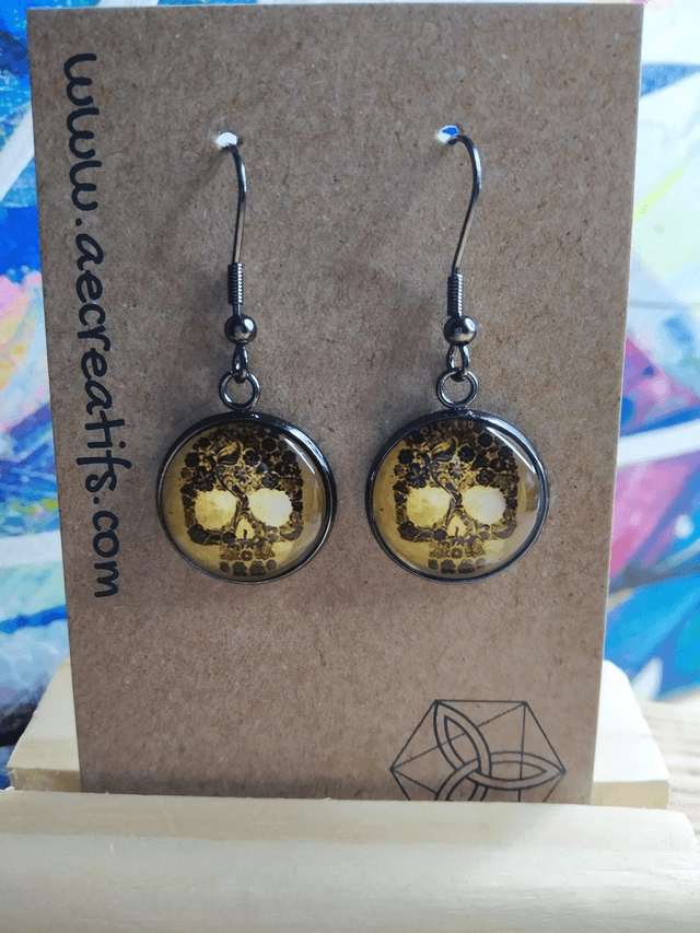 Boucles d&#039;oreilles cabochons crâne 