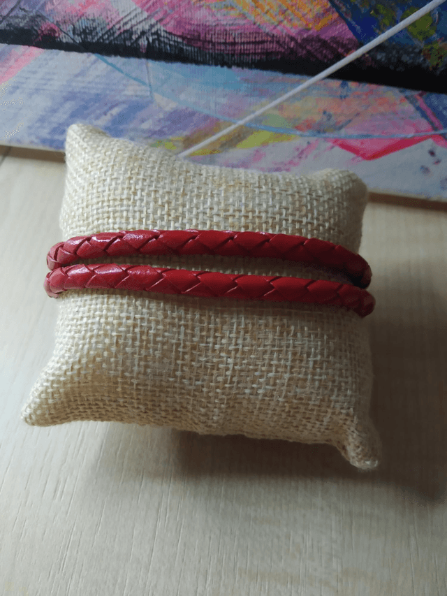 Bracelet double lanières cuir rouge 